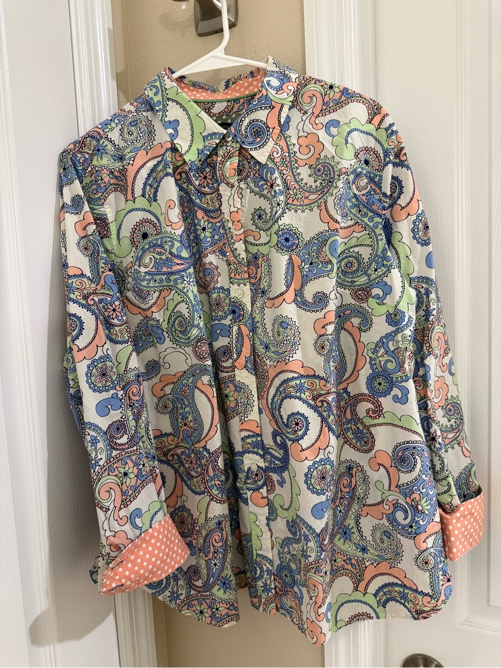 Talbots Women's Paisley Button-Down Shirt in Peach, Blue & Green